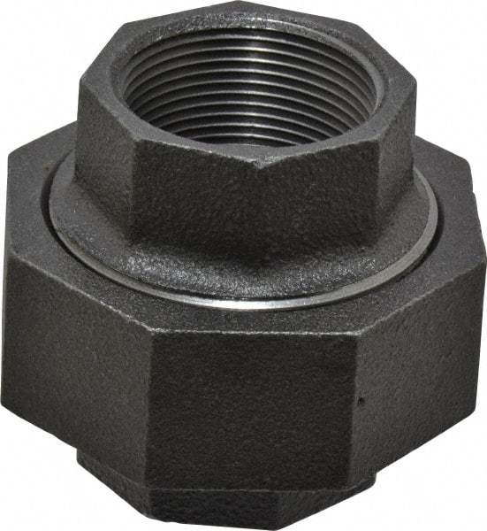 Made in USA - Size 1-1/2", Class 300, Malleable Iron Black Pipe Union - 300 psi, Threaded End Connection - Apex Tool & Supply