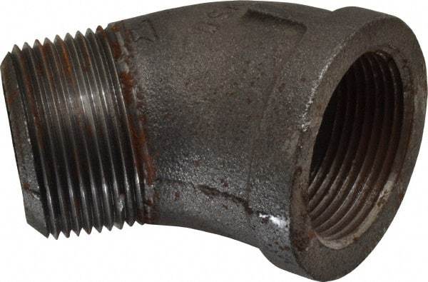 Made in USA - Size 1-1/4", Class 150, Malleable Iron Black Pipe 45° Street Elbow - 150 psi, Threaded End Connection - Apex Tool & Supply
