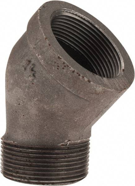 Made in USA - Size 1-1/2", Class 150, Malleable Iron Black Pipe 45° Street Elbow - 150 psi, Threaded End Connection - Apex Tool & Supply