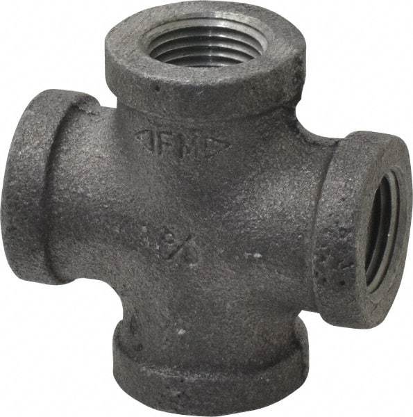 Made in USA - Size 3/8", Class 150, Malleable Iron Black Pipe Cross - 150 psi, Threaded End Connection - Apex Tool & Supply