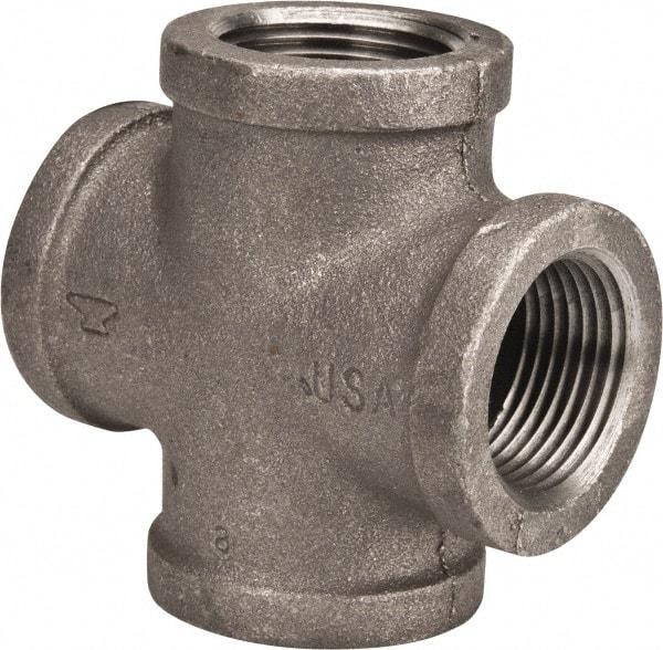 Made in USA - Size 1", Class 150, Malleable Iron Black Pipe Cross - 150 psi, Threaded End Connection - Apex Tool & Supply