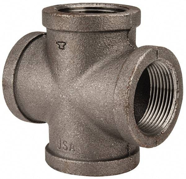 Made in USA - Size 1-1/4", Class 150, Malleable Iron Black Pipe Cross - 150 psi, Threaded End Connection - Apex Tool & Supply