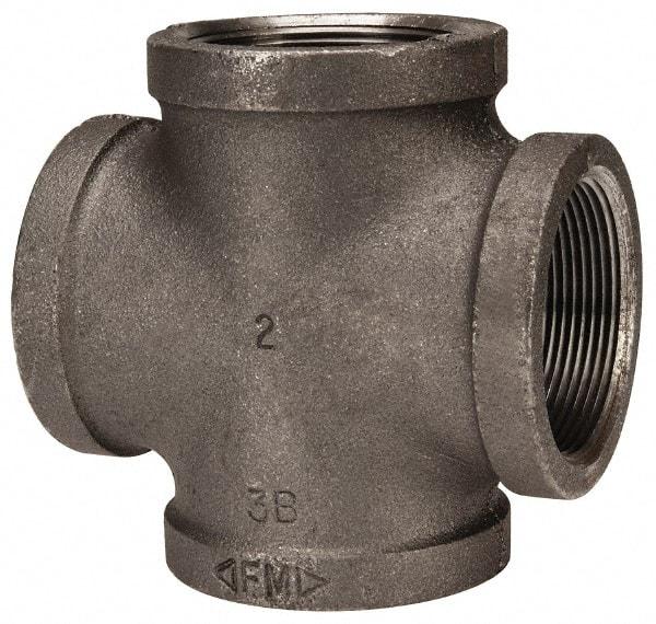 Made in USA - Size 2", Class 150, Malleable Iron Black Pipe Cross - 150 psi, Threaded End Connection - Apex Tool & Supply