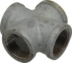 Made in USA - Class 150, 1-1/4" Galvanized Pipe Cross - Threaded, Malleable Iron - Apex Tool & Supply