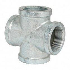 Made in USA - Class 150, 1-1/2" Galvanized Pipe Cross - Threaded, Malleable Iron - Apex Tool & Supply