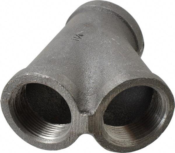 Made in USA - Size 1-1/4", Class 150, Malleable Iron Black Pipe 45° Lateral Y-Branch - 150 psi, Threaded End Connection - Apex Tool & Supply