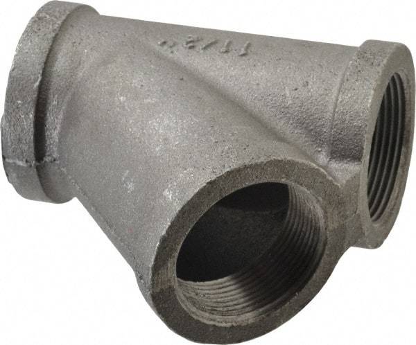 Made in USA - Size 1-1/2", Class 150, Malleable Iron Black Pipe 45° Lateral Y-Branch - 150 psi, Threaded End Connection - Apex Tool & Supply