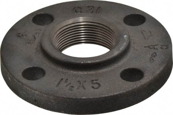 Made in USA - 1-1/2" Pipe, 5" OD, 7/8" Hub Length, Iron Threaded Pipe Flange - 2-9/16" Across Bolt Hole Centers, 7/8" Bolt Hole, 175 psi, Class 125 - Apex Tool & Supply