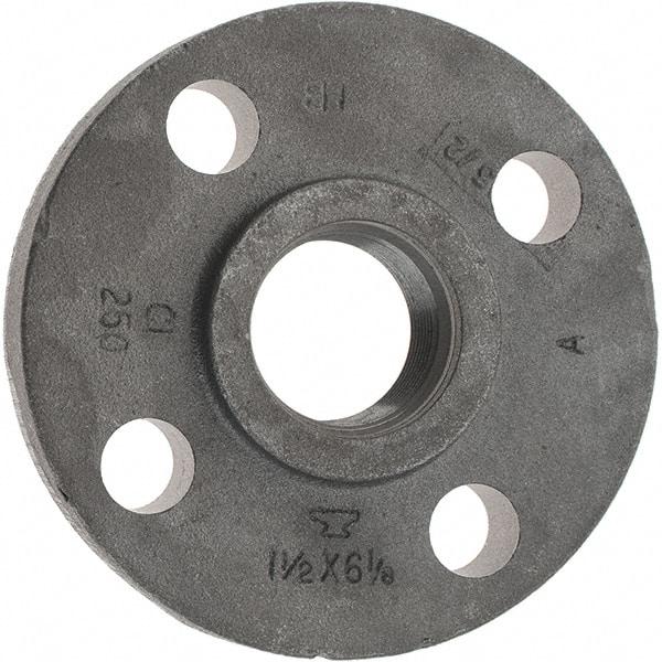 Made in USA - 1-1/2" Pipe, 6-1/8" OD, 1-1/8" Hub Length, Iron Threaded Pipe Flange - 2-3/4" Across Bolt Hole Centers, 3/4" Bolt Hole, 175 psi, Class 250 - Apex Tool & Supply