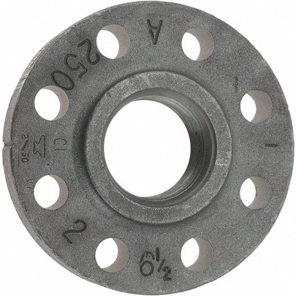 Made in USA - 2" Pipe, 6-1/2" OD, 1-1/4" Hub Length, Iron Threaded Pipe Flange - 3-5/16" Across Bolt Hole Centers, 3/4" Bolt Hole, 175 psi, Class 250 - Apex Tool & Supply