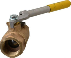 Apollo - 1-1/2" Pipe, Bronze Standard Ball Valve - 2 Piece, Inline - One Way Flow, FNPT x FNPT Ends, Deadman Lever (Spring Return to Close) Handle, 600 WOG, 150 WSP - Apex Tool & Supply