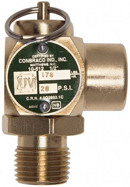 Conbraco - 1/2" Inlet, 1/2" Outlet, ASME Safety Relief Valve - 30 Max psi, Bronze, 245,000 BTUs - Apex Tool & Supply