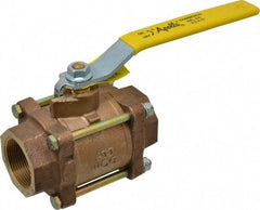Apollo - 1-1/2" Pipe, Full Port, Bronze Standard Ball Valve - 3 Piece, Inline - One Way Flow, FNPT x FNPT Ends, Lever Handle, 600 WOG, 150 WSP - Apex Tool & Supply