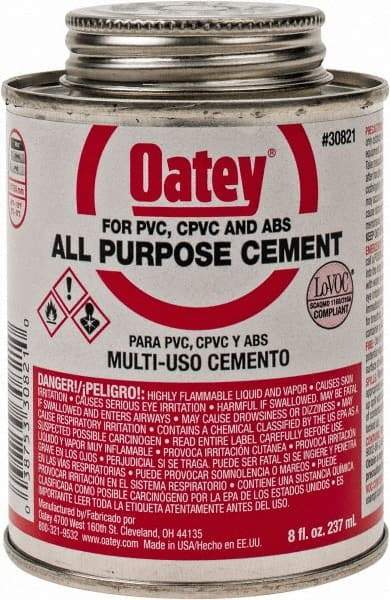 Oatey - 8 oz All-Purpose Medium Bodied Cement - Clear, Use with ABS, PVC & CPVC up to 6" Diam - Apex Tool & Supply