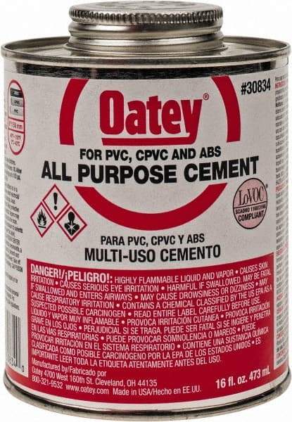 Oatey - 16 oz All-Purpose Medium Bodied Cement - Clear, Use with ABS, PVC & CPVC up to 6" Diam - Apex Tool & Supply