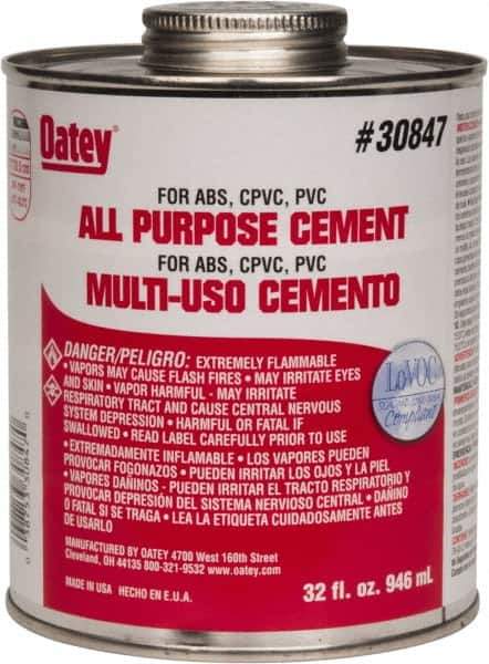 Oatey - 32 oz All-Purpose Medium Bodied Cement - Clear, Use with ABS, PVC & CPVC up to 6" Diam - Apex Tool & Supply
