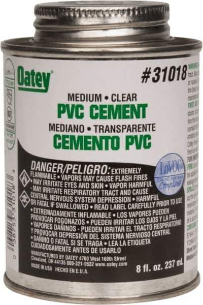 Oatey - 8 oz Medium Bodied Cement - Clear, Use with PVC up to 6" Diam - Apex Tool & Supply