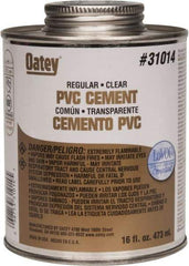 Oatey - 16 oz Regular Bodied Cement - Clear, Use with Schedule 40 PVC up to 4" Diam & Schedule 80 PVC up to 2" Diam - Apex Tool & Supply