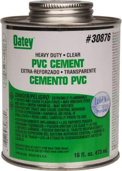 Oatey - 16 oz Heavy Duty Cement - Clear, Use with PVC up to 12" Diam - Apex Tool & Supply