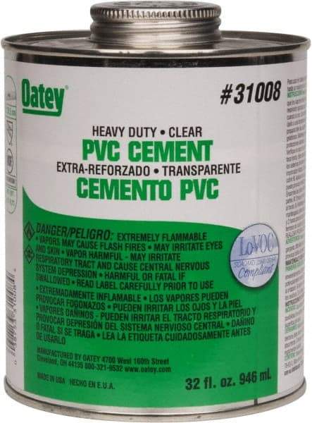 Oatey - 32 oz Heavy Duty Cement - Clear, Use with PVC up to 12" Diam - Apex Tool & Supply