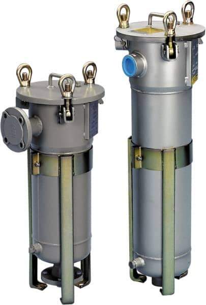 Parker - 2 Inch Pipe, FNPT End Connections, 10 Inch Long Cartridge, 43.06 Inch Long, Cartridge Filter Housing with Pressure Relief - 12 Cartridges, 60 Max GPM Flow Rate, 150 psi Max Working Pressure, 304L Grade - Apex Tool & Supply