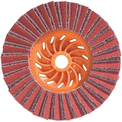 WALTER Surface Technologies - 5" Disc Diam, 5/8-11 Center Hole, Type 28 Ceramic Flap Disc - 12,200 Max RPM, Plastic Backing, Arbor Attaching System, Coated & Non-Woven Combo - Apex Tool & Supply