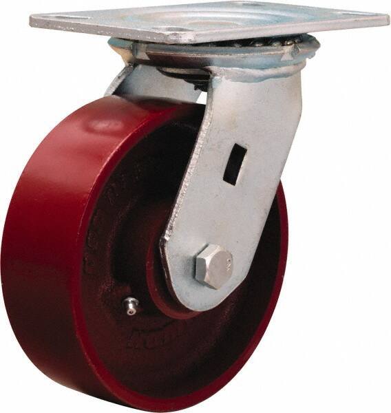 Hamilton - 6" Diam x 2" Wide x 7-1/2" OAH Top Plate Mount Swivel Caster - Cast Iron, 1,400 Lb Capacity, Precision Ball Bearing, 4-1/2 x 6-1/4" Plate - Apex Tool & Supply