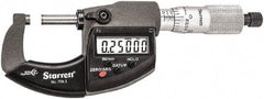Starrett - 0 to 1" Range, Standard Throat IP67 Electronic Outside Micrometer - Ratchet Stop Thimble, Carbide Face, CR2032 Battery - Apex Tool & Supply