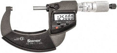 Starrett - 1 to 2" Range, Standard Throat IP67 Electronic Outside Micrometer - Ratchet Stop Thimble, Carbide Face, CR2032 Battery - Apex Tool & Supply