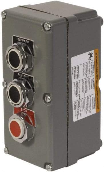Schneider Electric - 3 Operator, Projecting Pushbutton Control Station - Forward, Reverse, Stop (Legend), Momentary Switch, 3NO/3NC Contact, NEMA 13, 3, 4 - Apex Tool & Supply