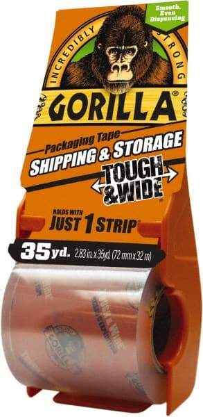 Gorilla Tape - 2-7/8" x 35 Yd Clear Acrylic Adhesive Packaging Tape - BOPP Film Backing, 3.4 mil Thick, 44 Lb Tensile Strength - Apex Tool & Supply