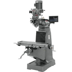 Jet - 9" Table Width x 42" Table Length, Variable Speed Pulley Control, 3 Phase Knee Milling Machine - R8 Spindle Taper, 2 hp - Apex Tool & Supply