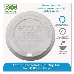 ECO PRODUCTS - EcoLid 25% Recy Content Hot Cup Lid, White, F/10-20 oz, 100/PK, 10 PK/CT - Apex Tool & Supply