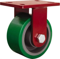Hamilton - 6" Diam x 3" Wide x 7-1/2" OAH Top Plate Mount Rigid Caster - Polyurethane Mold onto Cast Iron Center, 2,200 Lb Capacity, Tapered Roller Bearing, 5 x 7" Plate - Apex Tool & Supply