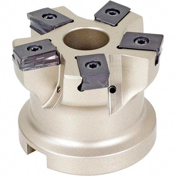 Iscar - 6 Inserts, 3" Cut Diam, 1-1/4" Arbor Diam, 0.118" Max Depth of Cut, Indexable Square-Shoulder Face Mill - 0/90° Lead Angle, 2" High, HTP LNHT 1606 Insert Compatibility, Through Coolant, Series TangPlunge - Apex Tool & Supply