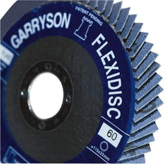 Garryson - 36 Grit, 4-1/2" Disc Diam, 7/8" Center Hole, Zirconia Alumina Flap Disc - 13,300 Max RPM, Fiberglass Backing, Arbor Attaching System, Coated - Apex Tool & Supply