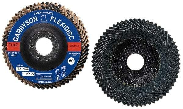 Garryson - 80 Grit, 7" Disc Diam, 7/8" Center Hole, Zirconia Alumina Flap Disc - 8,600 Max RPM, Fiberglass Backing, Arbor Attaching System, Coated - Apex Tool & Supply