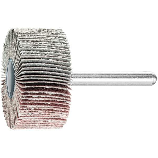 PFERD - 1-1/2" Diam x 1" Face Width, Aluminum Oxide Coated Mounted Flap Wheel - 1/4" Shank Mount, 240 Grit, 23,000 Max RPM - Apex Tool & Supply