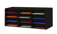 Durham - 38" Wide x 18" High x 16" Deep Steel Literature Holder - 12 Compartments, Black, 11" Wide x 3" High x 11-5/8" Deep Compartment - Apex Tool & Supply