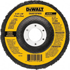 DeWALT - 100 Grit, 4-1/2" Disc Diam, 7/8" Center Hole, Type 27 Aluminum Oxide Flap Disc - 13,300 Max RPM, Fiberglass Backing, Arbor Attaching System, Non-Woven - Apex Tool & Supply