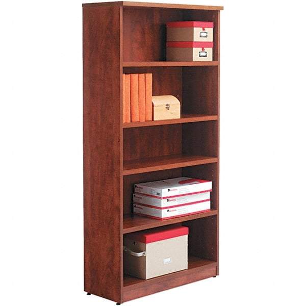 ALERA - 5 Shelf, 65" High x 31-3/4" Wide Bookcase - 14" Deep, Woodgrain Laminate, Medium Cherry - Apex Tool & Supply