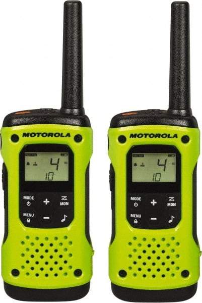 Motorola - 16 Mile Range, 22 Channel, 0.5 & 1.5 Watt, Series Talkabout, Recreational Two Way Radio - FRS/GMRS Band, 462.55 to 467.7125 Hz, AA & NiMH Battery, 9 NiMH & 23 AA hr Life, 9.65" High x 9.45" Wide x 2.44" Deep, Scanning, Low Battery Alerts - Apex Tool & Supply