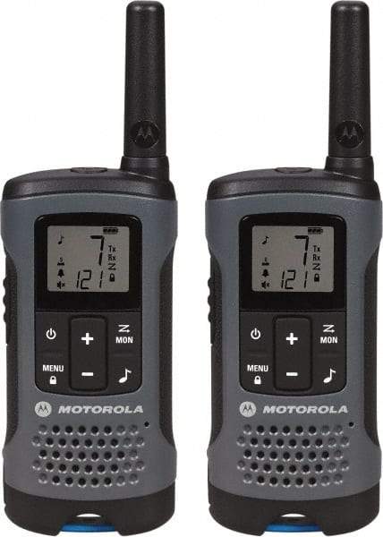 Motorola - 16 Mile Range, 22 Channel, 0.5 & 1.5 Watt, Series Talkabout, Recreational Two Way Radio - FRS/GMRS Band, 462.55 to 467.7125 Hz, AA & NiMH Battery, 12 NiMH & 29 AA hr Life, 9.45" High x 8.66" Wide x 2.44" Deep, Low Battery Alerts - Apex Tool & Supply