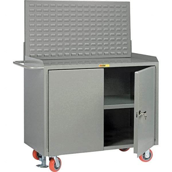Little Giant - 3,600 Lb Capacity, 3 Shelf, 2 Door Mobile Bench Cabinet with Louvered Panel - 41" Wide x 24" Deep x 43" High, Steel, Gray - Apex Tool & Supply