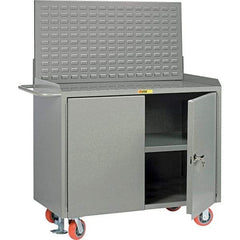 Little Giant - 3,600 Lb Capacity, 3 Shelf, 2 Door Mobile Bench Cabinet with Louvered Panel - 41" Wide x 24" Deep x 43" High, Steel, Gray - Apex Tool & Supply