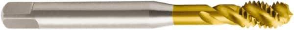 Seco - #12-24 UNC 3 Flute 2B Modified Bottoming Spiral Flute Tap - Powdered Metal, TiN Finish, 82.2mm OAL, Right Hand Flute, Right Hand Thread, H6 - Apex Tool & Supply