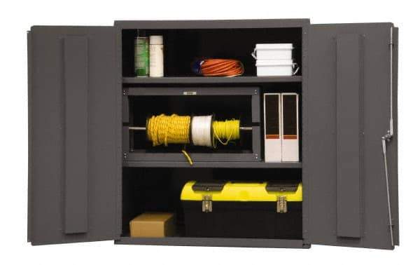 Durham - 2 Shelf Locking Storage Cabinet - Steel, 48" Wide x 24" Deep x 80" High, Gray - Apex Tool & Supply