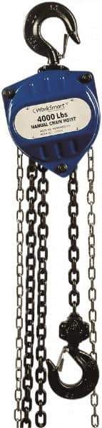 Value Collection - 4,000 Lb Lifting Capacity, 20' Lift Height, Hand Hoist - Made from Chain, 68' Overhaul to Lift 1', 90 Lb Avg Pull to Lift Rated Load, 1 Chain - Apex Tool & Supply