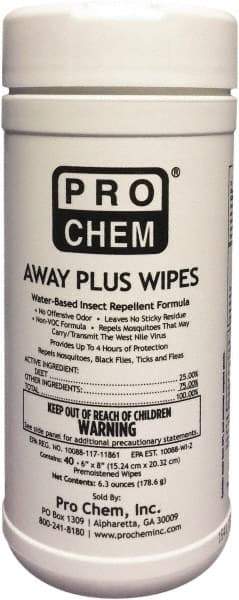 Pro Chem - 40 Count 25% DEET Towelette - For Mosquitos, Chiggers, Gnats, Stable Flies, Fleas, Ticks, Black Flies, Sand Flies - Apex Tool & Supply