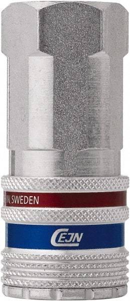 CEJN - 1/2 Female NPT European High Flow Pneumatic Hose Safety Coupler - Steel/Brass, 3/8" Body Diam - Apex Tool & Supply